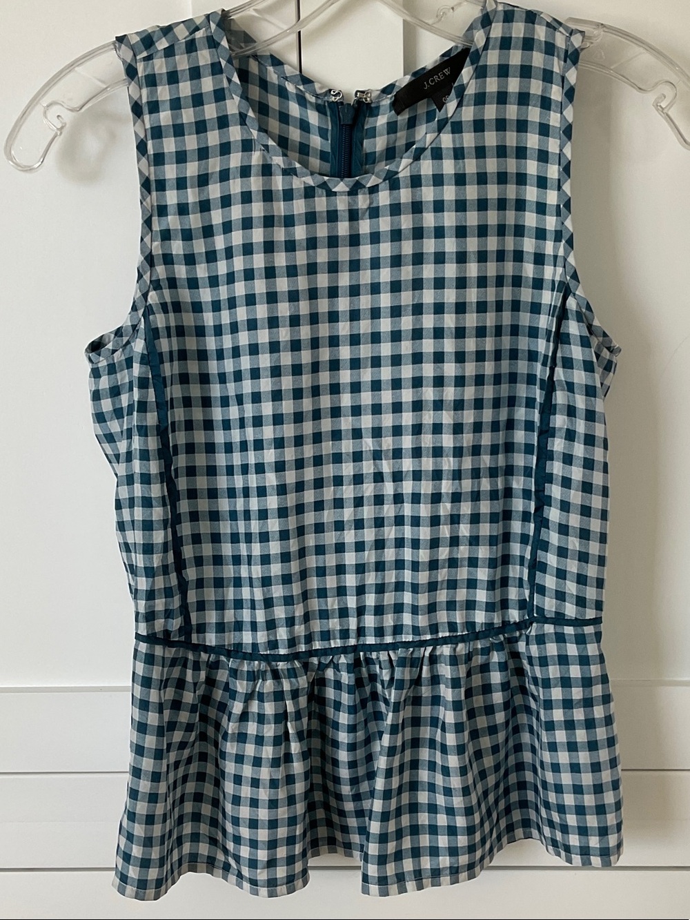 J. Crew Navy and White Gingham Sleeveless Peplum Top